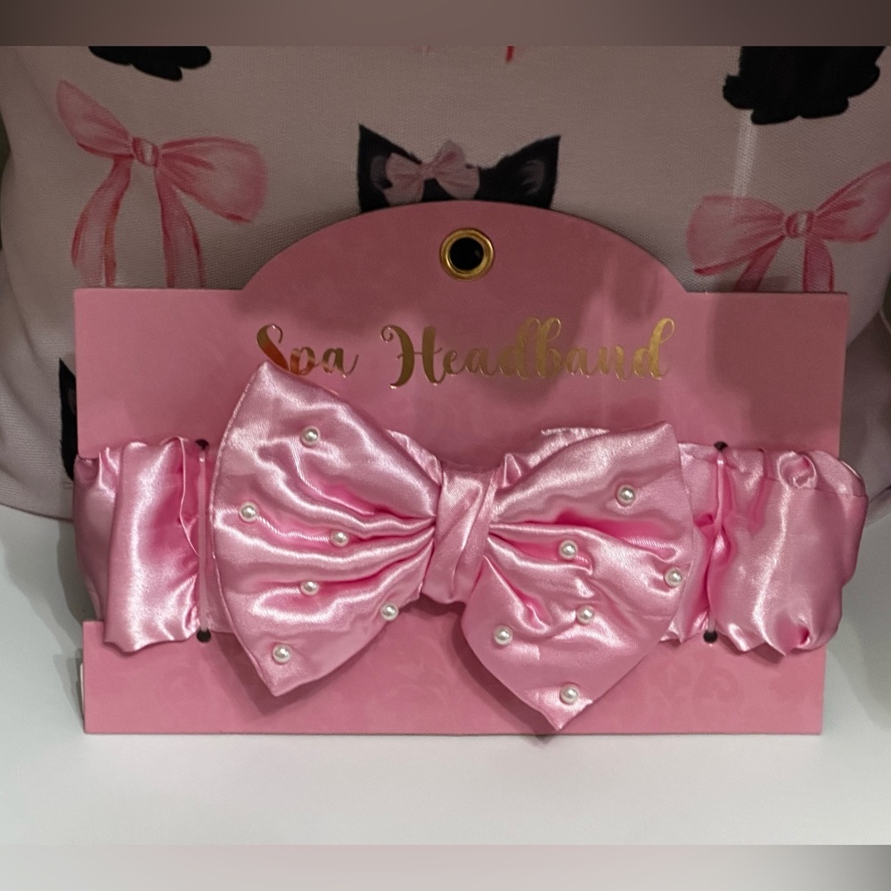 3 for $15! Barbie Pink Satin & Pearl Coquette Bow Spa Headband